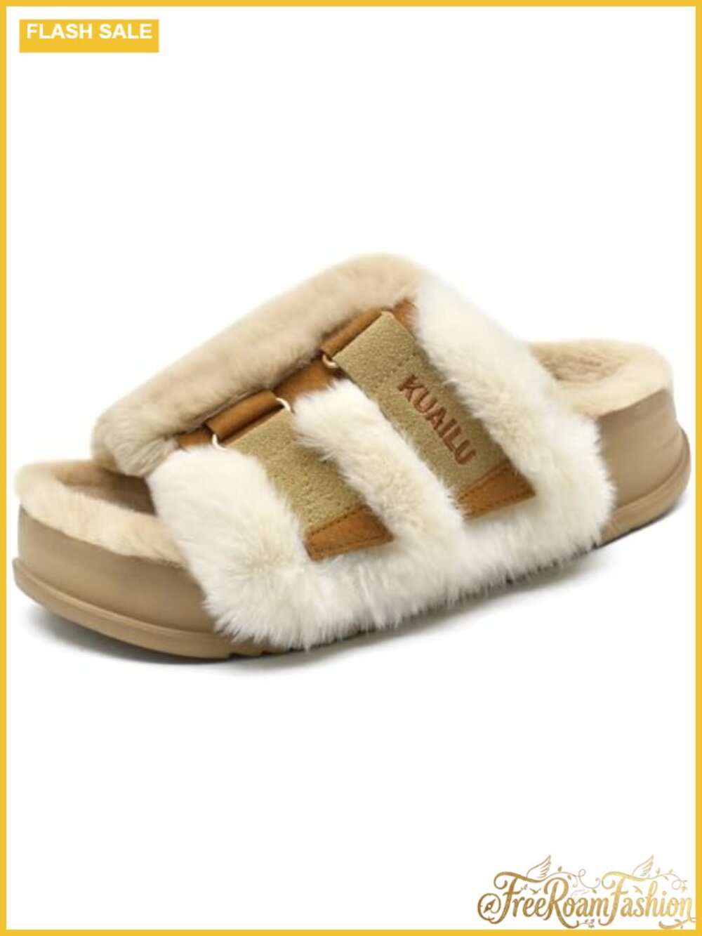 Women's Orthotic Arch Support Faux Fur Slide Slippers Open Toe Platform